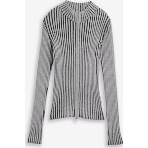 Women's Y2K Cropped Sweater Cardigans Striped Zip Up Cardigan High Neck Fall Sweaters Crop Tops, Grey, Size S