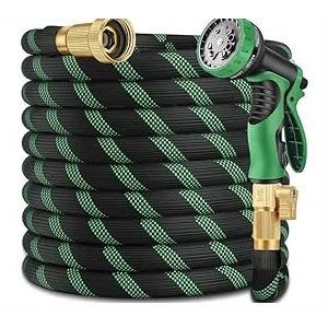 100 ft Heavy Duty Garden Hose  Super Flexible Leader Water Hose with 10 Pattern Spray Nozzle,Hybrid Rubber Hose Car Wash Pipe,3/4'' Solid Brass Conne