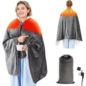 Soft Flannel Battery-Powered Heated Shawl, Thick Warm Christmas Blanket, Portable Outdoor Warm Blanket, Three Temperature Settings (Power Bank Not Included, Navy)