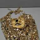 MakeMeChic Women's Metallic Glitter Sequin Halter Top Ring Linked Summer Y2K Party Tops Clubwear (Medium, Gold)