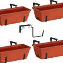 4 Pack Railing Planter Box with Adjustable Brackets 16.9 Inches Fence Planters Hanging Brick Red Deck Railing Planter Boxes Plastic Outdoor Balcony Railing Window Boxes Planters Hanging Flower Box