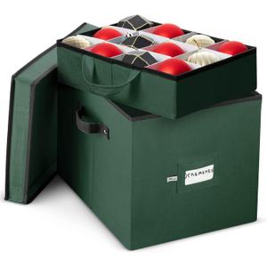 ZOBER Christmas Ornament Storage Box - Stores 36 4" Large Ornaments with Individual Trays - Tear Proof 600D Oxford Fabric - Ornament Organizer Storage Box, Durable Christmas Containers Holder - Green