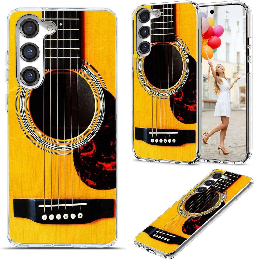 for Samsung Galaxy S23 Plus / S23+ Case - Shockproof Slim Soft TPU Clear Protective Cover with Funny Music Yellow Acoustic Guitar Design