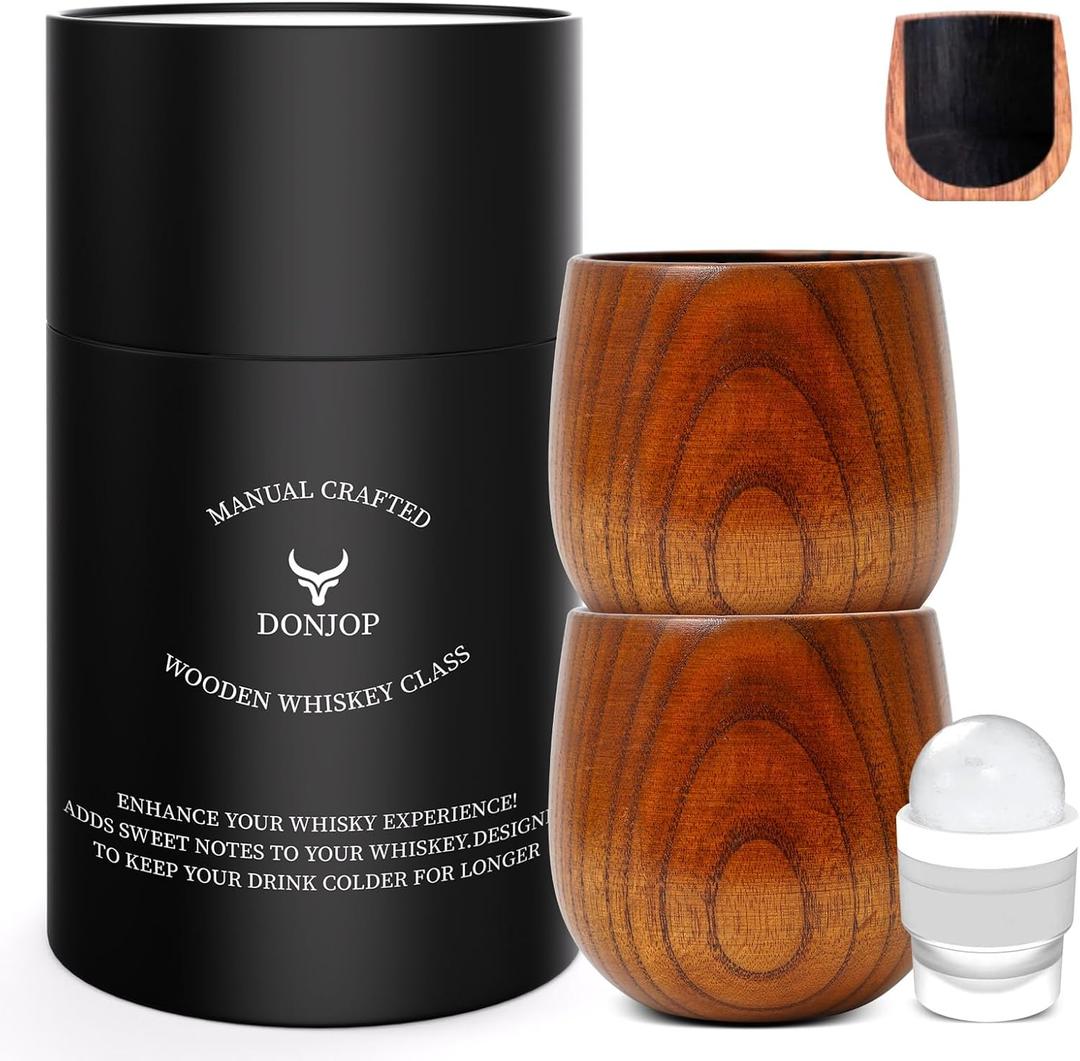 Charred Wooden Bourbon Drinking Glass,Handcrafted Whiskey Glasses for Men,Great Anniversary Birthday Gifts for Men, Him, Dad, Husband, or Brother 10OZ 2 PACK