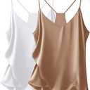 Ekouaer Womens Silk Satin Cami Tops 2 Pack V Neck Blouse Spaghetti Strap Summer Basic Camisole Tank Top, Large 