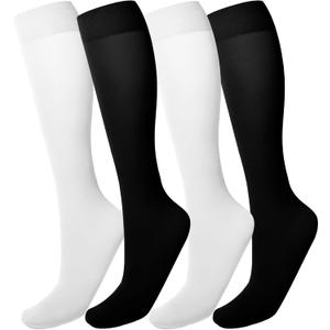 MANZI Women's Knee High Socks 40 Denier Ladies Nylon Semi Opaque Trouser Socks 4 Pairs Knee Stockings (2 Pairs Black+2 Pairs White)