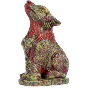 2" Dragon Blood Stone Crystal Wolf Figurine Healing Stones Sparkly Wolf Animal Carvings Collectible Decor Statue Carved Sculpture Ornaments Gifts