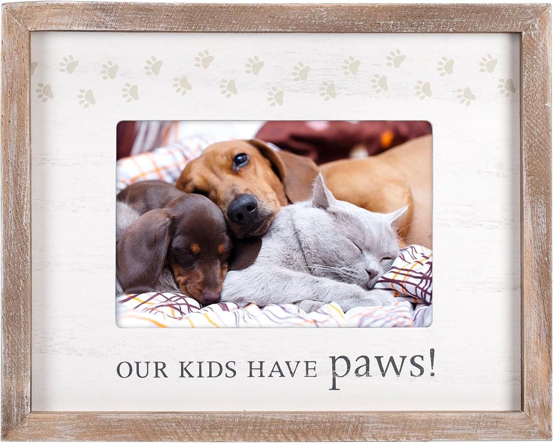 Malden International Designs 4x6 Our Kids Have Paws! Rustic Borders Picture Frame Our Kids Have Paws! Sentiment White MDF Wood Mat With Screenprinted Paw Prints Raised Rustic Brown Outer Wood Moulding