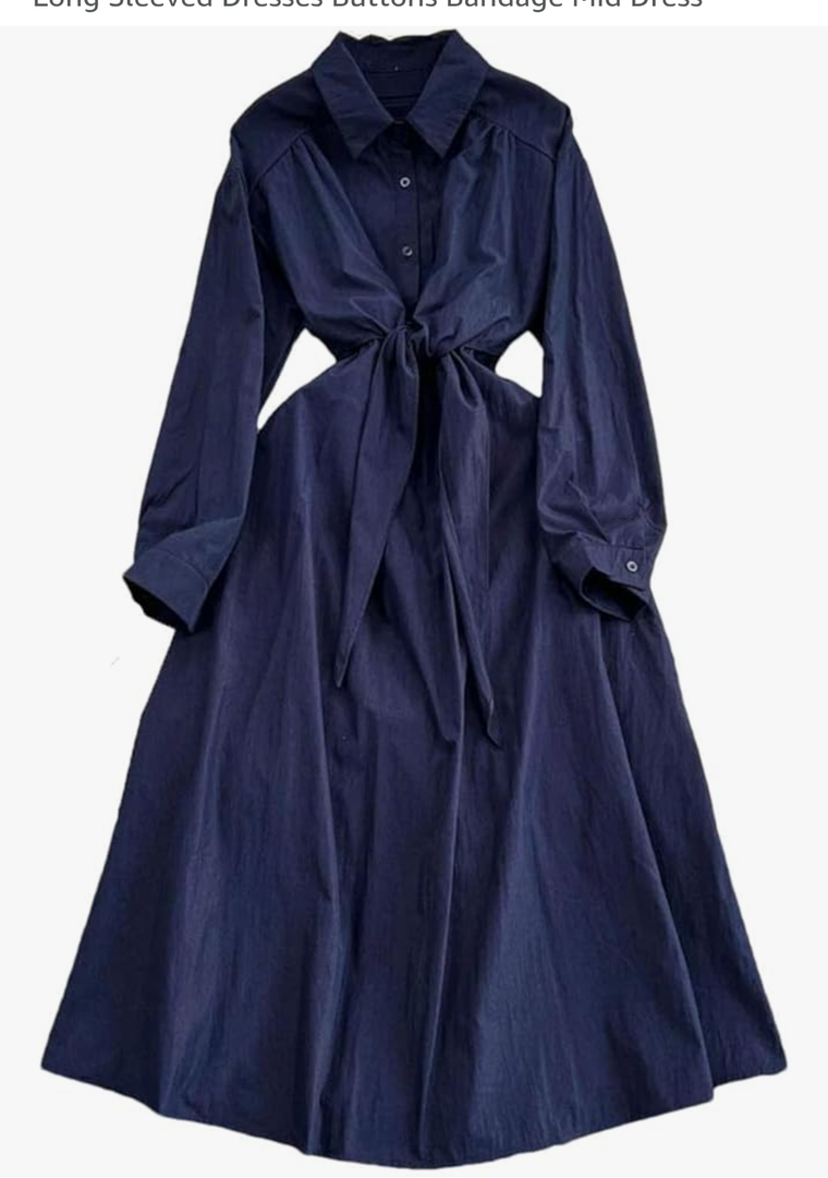 Women's Button Down T-Shirt Dress Casual High Low V Neck Loose Long Dress with Belts, M