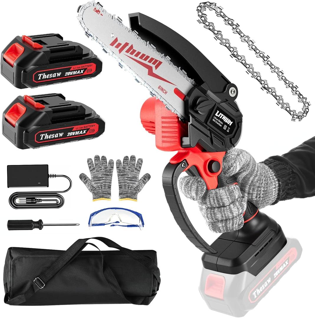Mini Chainsaw Cordless 6 Inch, Handheld Electric Power Chain Saw with 2 Batteries, Portable Battery Powered Chainsaws for Tree Trimming Wood Cutting, Best Gifts for Dad, Husband,Women Mini Chainsaw Cordless 6 Inch, Handheld Electric Power Chain Saw with 2 Batteries, Portable Battery Powered Chainsaws for Tree Trimming Wood Cutting, Best Gifts for Dad, Husband,Women