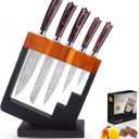 5 Piece Kitchen Knife Set with Block - High Carbon Stainless Steel Sharp Blade Chef Knives Sets with Ergonomic Wood Handle, Kitchen Knife Block Set for Home Cooking -5 (Ripple Texture)