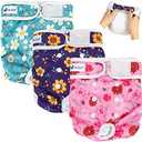 Pet Soft Washable Female Diapers (3 Pack) Female Dog Diapers, Comfort Reusable Doggy Diaper for Girl Dog in Period Heat (Cute Flower, L)