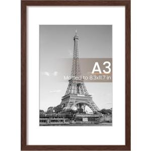 upsimples A3 Picture Frame, Display Pictures 8.3x11.7 with Mat or 11.7 x 16.5 Without, Wall Hanging Poster Frames, Brown, 1 Pack
