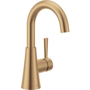 Moen Ronan Bronzed Gold One-Handle Single Hole Modern Bathroom Sink Faucet with Optional Deckplate and Spring Loaded Drain Assembly, 84021BZG