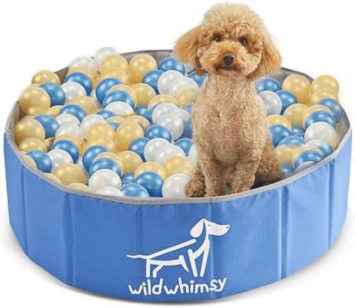 Wild Whimsy Dog Ball Pit - 32 Inch Small Foldable Ball Pit for Dogs - Indoor Outdoor Playpen with Metal Reinforcement Ring - Storage Case Included - Holds Over 400 2.75 Inch Balls (Sold Separately)