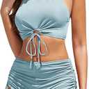 Women High Waisted Shorts Bikini Sets Tummy Control Swimsuit Two Piece Halter Drawstring Bathing Suit
, Small Size