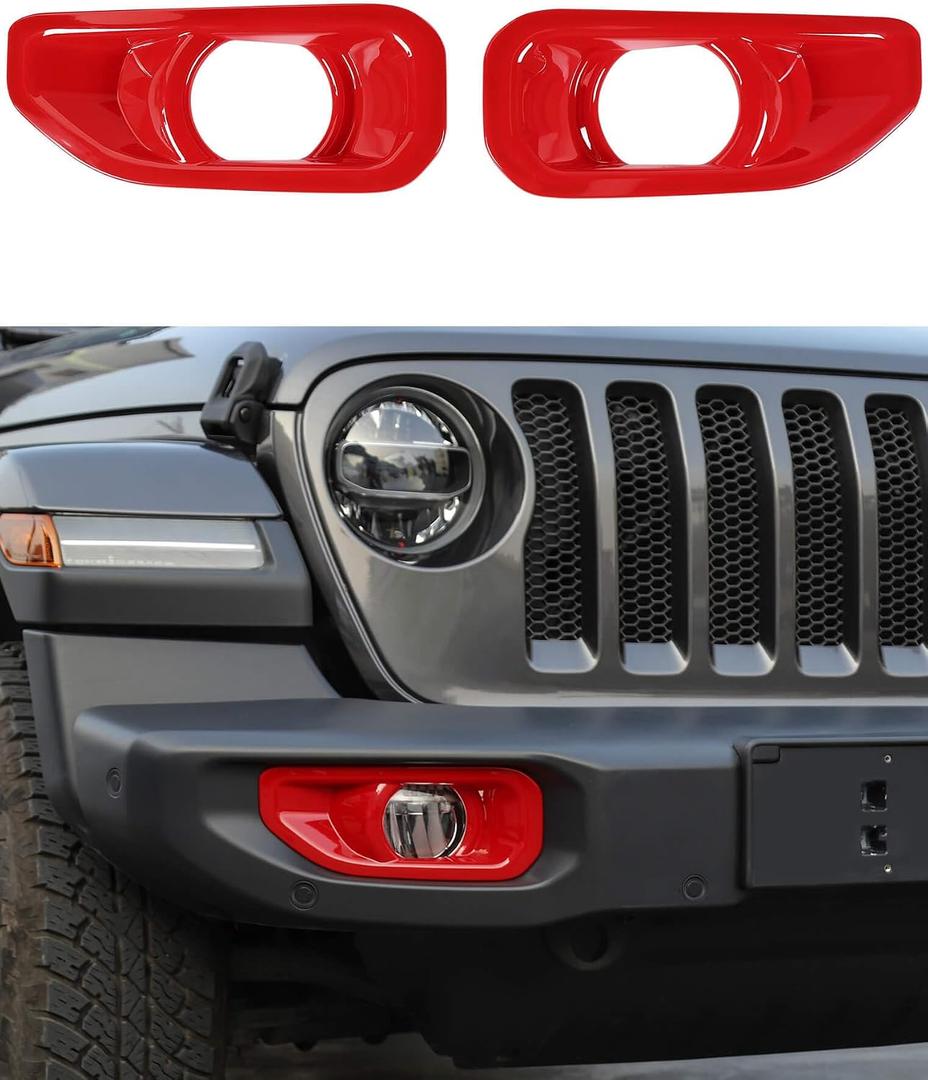 Savadicar 2-Piece Red Fog Light Trim Cover for Jeep Wrangler JL JLU 4xe & Gladiator JT 2018-Present â€“ Exterior Styling Upgrade Accessories