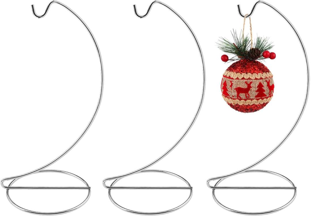Abom 9in Ornament Display Stand, 3 Pack Silver Tabletop Hanging Ornament Hanger for Glass Globe, Air Plant Terrarium Holder, Witch Ball, Daily Decorations & Wedding Decor