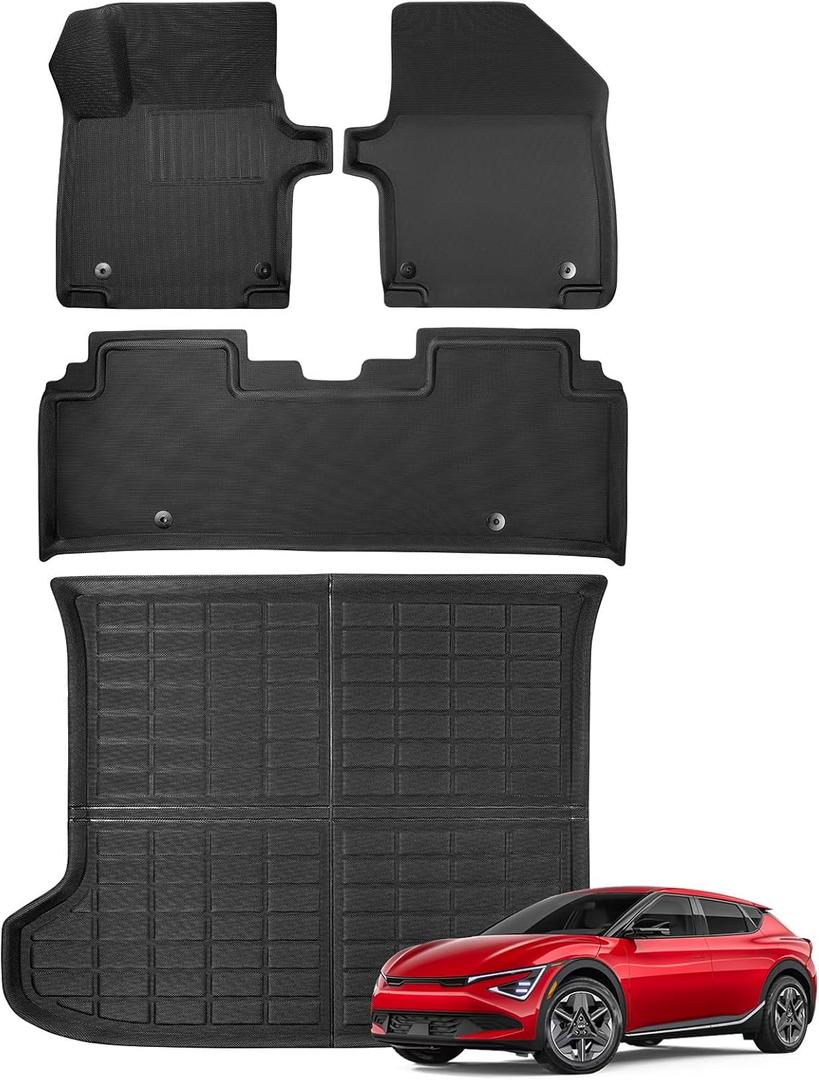 Floor Mats for KIA EV6 2024 2023 2022, Upgrade Custom Fit All Weather Heavy-Duty Rubber Cargo Liner for KIA EV6 2022-2024 Non Slip Interior Accessories
