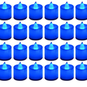 Coume 24 Pack Flameless Tea Light Candle Wedding Flameless Flickering LED Battery Operated Candle for Sweetest Day Anniversary Romantic Night Honeymoon Halloween Christmas Table Decor(Blue)