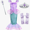 Little Girls Mermaid Princess Costume for Girls Dress Up Party with Gloves,Crown Mace 3-10 Years. Size S