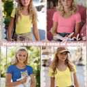 LessonZoo 3 Pack Girls Shirts Scoop Neck Ribbed T Shirts Teens Short Sleeve Slim Fit Summer Tees for Kids Age 5-14(Light Yellow, Blue, Pink,11-12 Years)