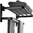 BOZWELL Bathroom Lavatory Towel Rack with Two Towel Bars,24-Inch Towel Holder with Shelf BZ205-A (Matte Black)