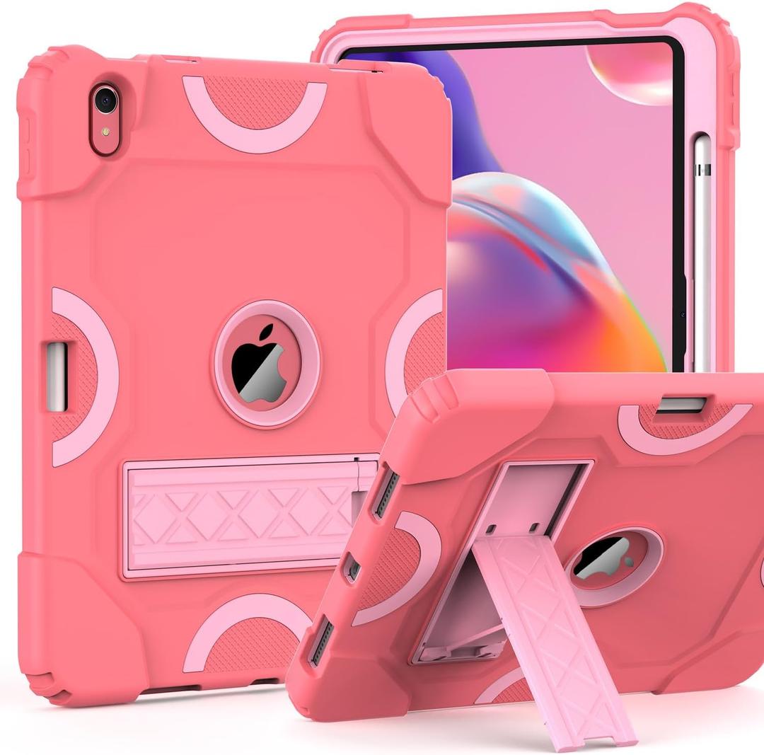 Grifobes for iPad A16 11th Generation 2025 / 10th Gen Case 2022, for 11 Inch / 10.9 Inch iPad Case with Pencil Holder Heavy Duty Rugged Protective Cover with Kickstand Rose Pink
