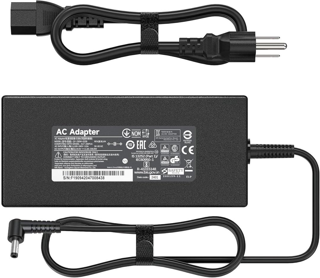 230W Laptop Charger Compatible with Gigabyte Aorus 15G 15P Gigabyte Aero 15 16 17, 19.5V/11.8A AC Adapter Compatible with Gigabyte G7 G5 A5 A5X1 A5K1 A7 7X1 A17-230P1A