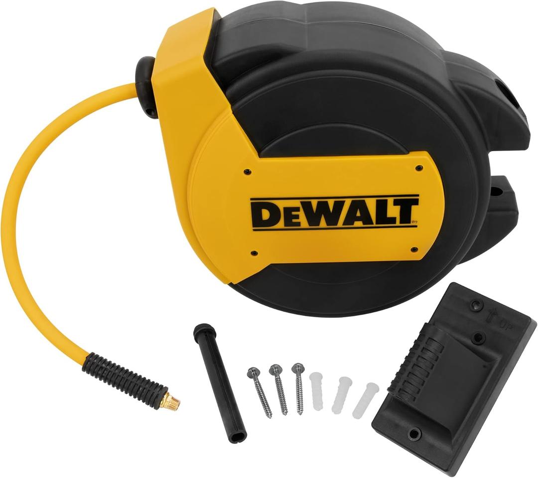 DEWALT 3/8 in. x 50 ft. Enclosed Air Hose Reel, Automatic, Retractable Air Hose Reel, 300 PSI MAX, Durable Retractable Air Hose for Efficient Use in Workshops and Garages