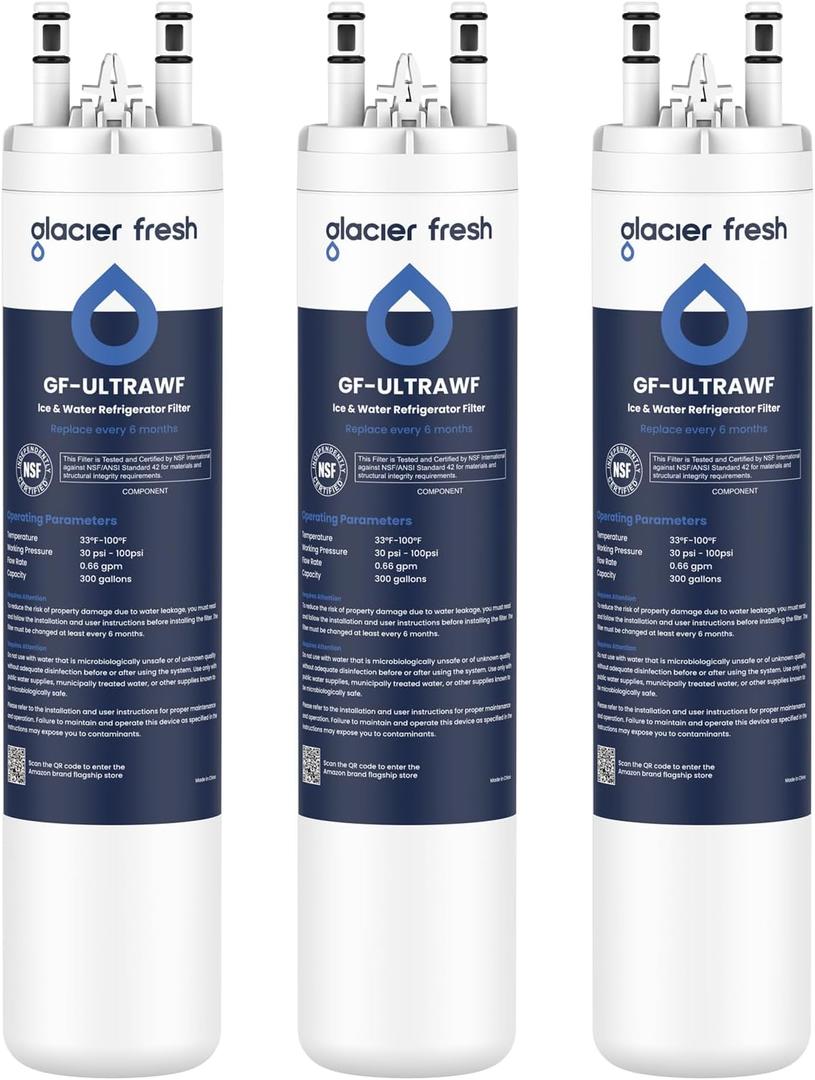 GLACIER FRESH Replacement for Frigidaire ULTRAWF,Pure Source Ultra, Kenmore 9999, 469999, 46-9999, A0094E28261 Refrigerator Water Filter,Pack of 3
