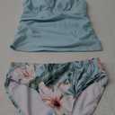 Girls Swimsuit Halterneck 2 Piece Girl Swimsuit with Floral Print Shorts Ruched Girls Tankini Swimsuit 11-18 Years (Lake Blue)