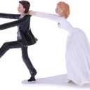 Bride&Groom Figurines Romantic Bride and Groom Wedding Cake Topper Funny Resin Run Groom Bridal Show Stand Cake Topper Wedding Valentines Day Engagement Anniversary Decoration
