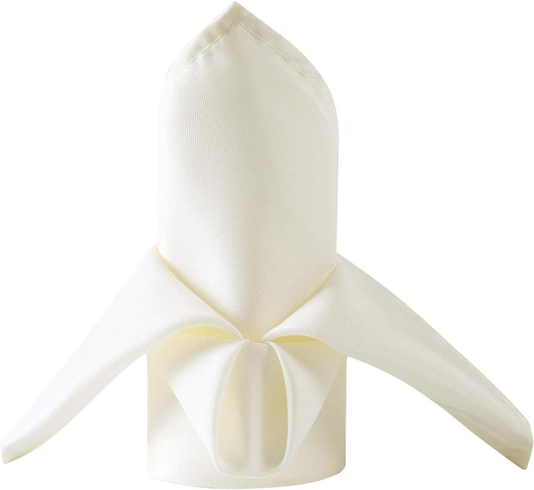 50pcs Polyester Cloth Napkins - 17 x 17 inch Ivory Dinner Washable Napkins with Hemmed Edges for Restaurant/Wedding/Hotel(50,Ivory)