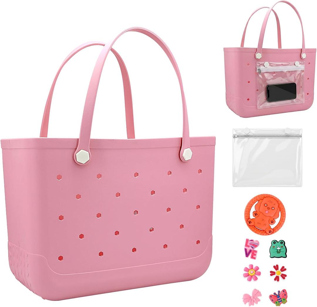 Large EVA Tote, Water Resistant, Sand Resistant Beach Bag for Women, Pink