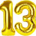 Gold Number 13 Balloon 40 inch, 13 Number Balloons, 13th Gold Birthday Decorations, 13 Year Old Girls Boys Golden Party Supplies