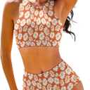 Cerburny High Waisted Bikini Sets for Women 2 Piece Swimsuit Women High Neck Bikinis Racerback Bathing Suits XS