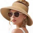 Sun Visors Hats for Women, Fashionable Straw Beach Hat with Wide Brim, Sun Hat UPF 50+ UV Protection