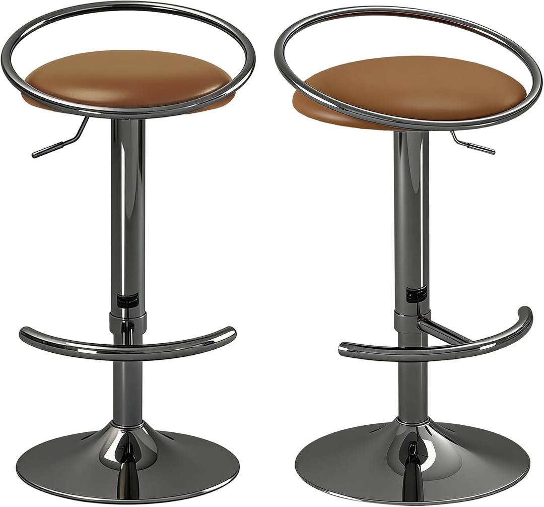 Bar Stools Set of 2, Adjustable Swivel Counter Height Barstools with Upholstered Seat, PU Leather Counter Stools for Bar, Kitchen Island, Dining Room, Gloss Black (Grey)