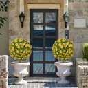 25" Artificial Topiary Ball Fall Tree with Yellow DaisyFake Mums Plants with Ground SpikeSet of 2 UV Resistant Faux Bushes, Fake Shrubs for Garden, Patio, Porch, Yard, Indoor