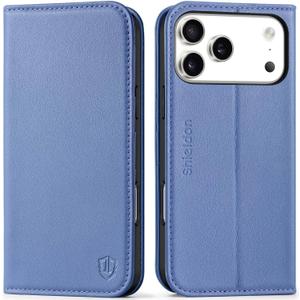 SHIELDON Genuine Leather Case Wallet for iPhone 17 Pro Max 6.9-inch | Folio Magnetic | RFID Blocking Credit Card Holder | Kickstand | Shockproof Phone Cover 2025 | Wisteria Purple