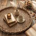 Large 15.7 Inches Rattan Round Serving Tray with Handles Round Braided Bankuan Basket with Handles for Decorative Coffee Table Fruit Bread