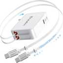 65W for MacBook Pro Charger,5-in-1 Retractable Wall Charger Plug for iPhone 17, Dual 3.94 ft PD USB C Cable&3 Ports, Fast Charging Block for Mac Book Pro/Air, M1 M2 M3 M4, iPad Pro,Galaxy,Pixel