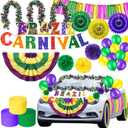 60 Pcs Brazil Carnival Party Decorations Mardi Gras Parade Golf Cart Decorations Burlap Bunting Flag Purple Green Gold Mardi Gras Tinsel Garland Golf Cart Stickers for Carnival Party Supplies Decor