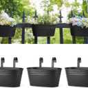 Dahey 10.5 Inch Metal Iron Hanging Flower Pots for Railing Fence Hanging Bucket Pots Countryside Style Window Flower Plant Holder with Detachable Hooks Home Decor,Black,3 Pcs