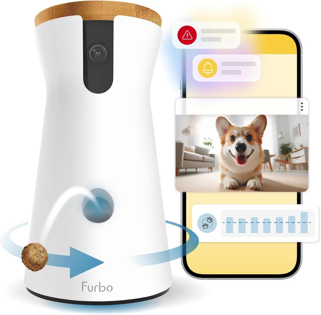 Furbo 360 Dog Camera [Subscription Required] Unlock w/Paid Plan: Home Security & Dog Safety Alerts, Rotating Pet Treat Toss w/ 2-Way Speaker, Smart Cam w/Phone App (Low Risk, 3mo Min. Cancel Anytime)