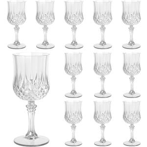 Plastic Wine Glasses Set of 12, 7.7 oz Reusable Plastic Goblets, Hard Plastic Stemware for Wedding, Party, Events, Elegant Shatterproof Drinking Glasses, Clear