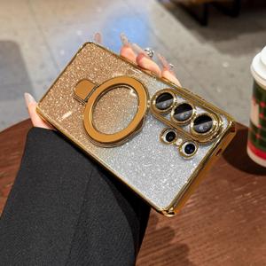 LXK Magnetic for Samsung Galaxy S26 Ultra Case with Stand, Compatible with MagSafe, with Camera Protector, Clear Luxury Glitter Bling Drop Protection iPhone Case for Galaxy S26 Ultra, Gold