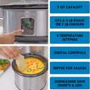 Kenmore Programmable 7 qt (6.6L) Slow Cooker with Dipper Sauce-Warmer, Black and Silver, Stainless Steel, Digital Display, One-Touch Controls, Braise, Simmer, Sous Vide, Stew, Soup, Chili, Curry, 7 Quarts