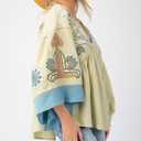 Womens Floral Printed Blouse V-Neck 3/4 Sleeves Loose Fit Vintage Babydoll Tops (Small, Green)